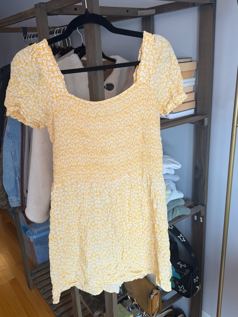 bp Yellow Floral Smocked Short-Sleeve Tunic